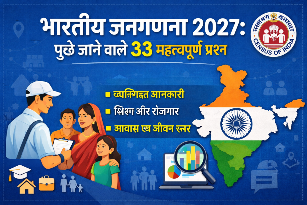 भारतीय जनगणना 2027 में पूछे जाने वाले 33 प्रश्न 1 भारतीय जनगणना 2027 के 33 प्रश्न