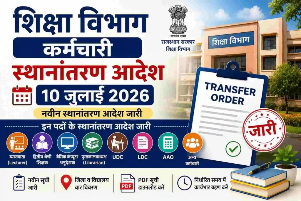 Rajasthan Education Department Transfer Order 2026 | Transfer List Pdf 1 Rajasthan Education Department Transfer Order 2026 | Transfer List Pdf | शिक्षा विभाग कर्मचारी स्थानांतरण आदेश 10 जुलाई 2026 | Transfer List PDF
